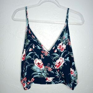 Band of Gypsies Blue Floral Crop Tank